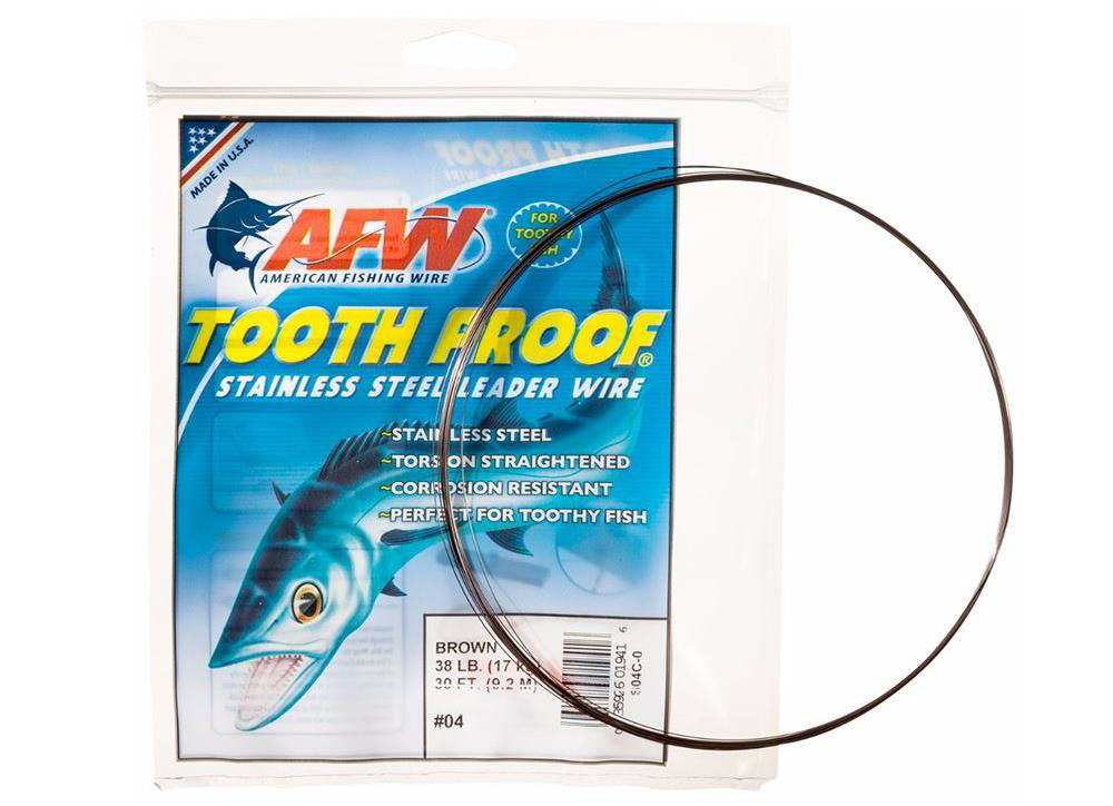 AFW Tooth Proof Leader Wire Acciaio Armonico Pesca Predatori Barracuda 