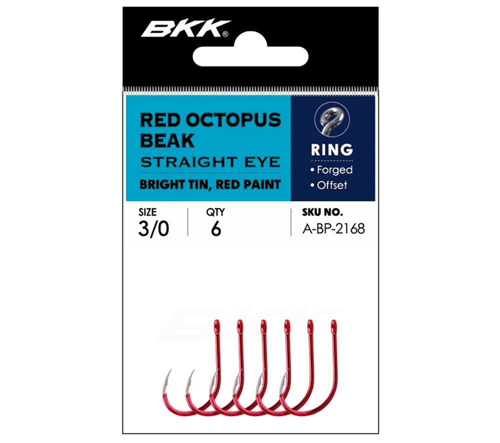 BKK FISHING HOOKS Red Octopus Beak Straight Eye